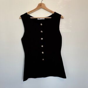 Zara Black Sleeveless Button-Front Vest